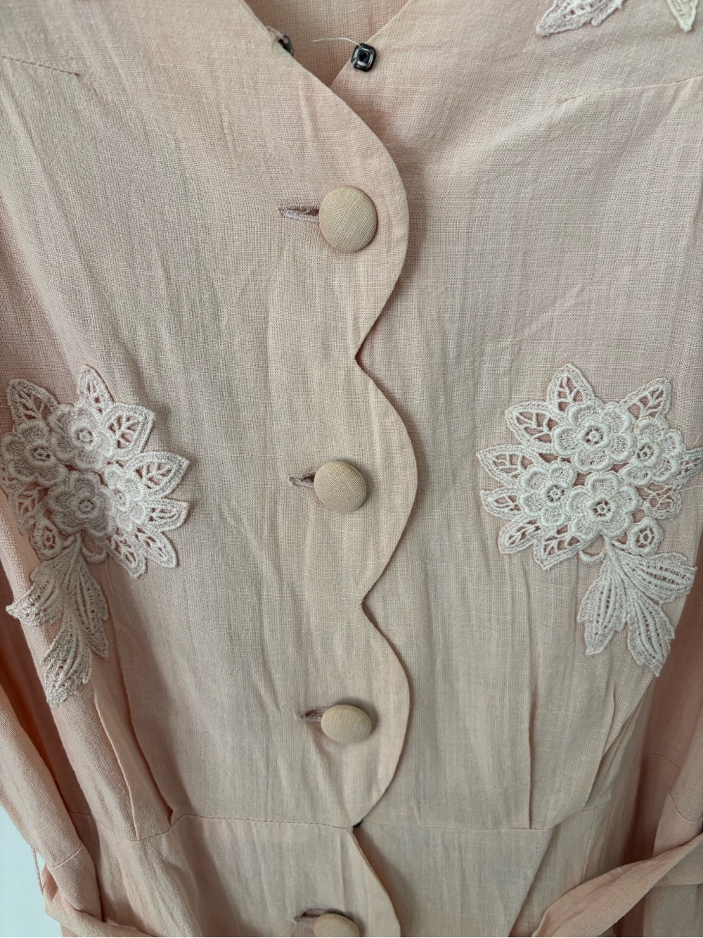Vintage 80s pale pink Martha Manning linen midi dress scallop floral embroidery - Picture 2 of 9